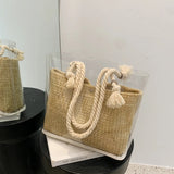 Clear Straw Beach Shoulder Bags PVC Jelly Tote Bags Large Weave Handba