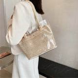 Clear Straw Beach Shoulder Bags PVC Jelly Tote Bags Large Weave Handba