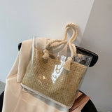 Clear Straw Beach Shoulder Bags PVC Jelly Tote Bags Large Weave Handba