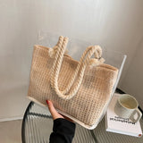 Clear Straw Beach Shoulder Bags PVC Jelly Tote Bags Large Weave Handba