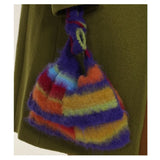 Rainbow Stripe Shoulder Shopping Bag Vintage Female Handbag