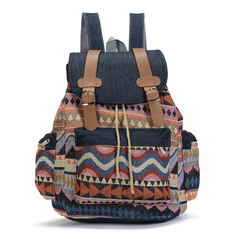 Vintage Bohemian Canvas Backpack for Teen Girls Schoolbag Rucksack