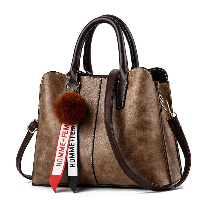 High Women Bag Plush Ball PU Large Tote Famous Shoulder Bag