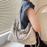 Canvas Tassel Hobo Underarm Handbag Large Capacity Shoulder Bag for Women
