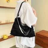 Canvas Tassel Hobo Underarm Handbag Large Capacity Shoulder Bag for Women