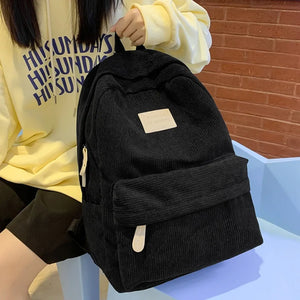 Corduroy College School Backpack Laptop Bag Retro Travel Leisure Book Bag