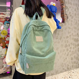 Corduroy College School Backpack Laptop Bag Retro Travel Leisure Book Bag