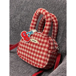 Soft Plush Shoulder Bag Plaid Purse Retro Female Small Tote Shopper Bag