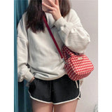 Soft Plush Shoulder Bag Plaid Purse Retro Female Small Tote Shopper Bag