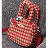 Soft Plush Shoulder Bag Plaid Purse Retro Female Small Tote Shopper Bag