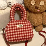 Soft Plush Shoulder Bag Plaid Purse Retro Female Small Tote Shopper Bag