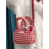 Soft Plush Shoulder Bag Plaid Purse Retro Female Small Tote Shopper Bag