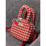 Soft Plush Shoulder Bag Plaid Purse Retro Female Small Tote Shopper Bag
