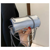 Silver Chain Lady Crossbody Bag Cylindrical Handbag Purse