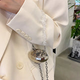 Crystal Chain Mini Neck Bag Silver Shell Single Shoulder Bag