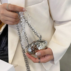 Crystal Chain Mini Neck Bag Silver Shell Single Shoulder Bag