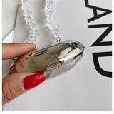 Crystal Chain Mini Neck Bag Silver Shell Single Shoulder Bag