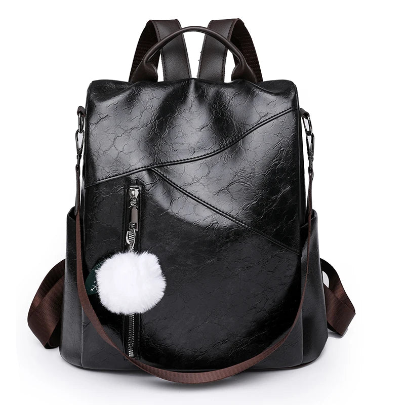 Women Double Strap Backpack Soft Surface PU Leather Handbag