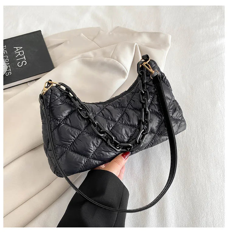 Thick Chain Oxford Cloth Shoulder Bag for Women