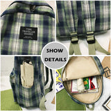 Plaid Canvas Women's Backpack Student Backpacks Large Capacity Waterproof