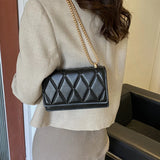 Plaid Shoulder Bag Metal Chain Crossbody Bags For Women