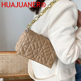Plaid Shoulder Bag with Thick Chain for Women Handbags Purses Ladies