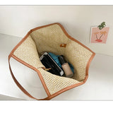 Rattan Women Shoulder Bags Straw Woven Handbags Large Beach Totes Purse