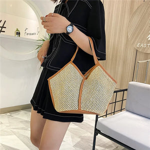 Rattan Women Shoulder Bags Straw Woven Handbags Large Beach Totes Purse