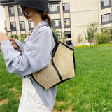 Rattan Women Shoulder Bags Straw Woven Handbags Large Beach Totes Purse