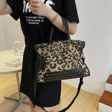 Leopard Print Crossbody Bag Retro Rivet Handbag