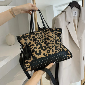 Leopard Print Crossbody Bag Retro Rivet Handbag