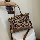 Leopard Print Crossbody Bag Retro Rivet Handbag
