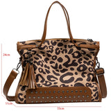 Leopard Print Crossbody Bag Retro Rivet Handbag
