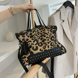 Leopard Print Crossbody Bag Retro Rivet Handbag