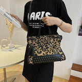 Leopard Print Crossbody Bag Retro Rivet Handbag