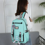 Canvas Backpack for Women USB Port Large Capacity Schoolbag
