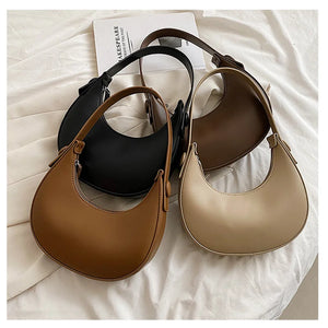 Women's Half Moon Crossbody Bag PU Leather Shoulder Handbag