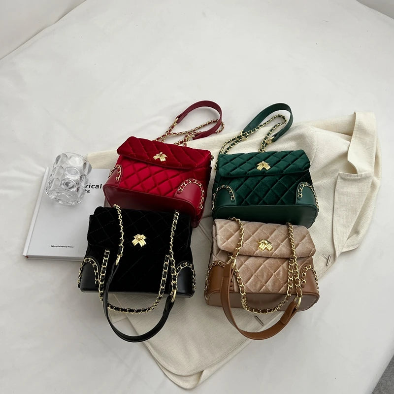 Vintage Suede Chain Crossbody Shoulder Bag Women Ladies Handbag