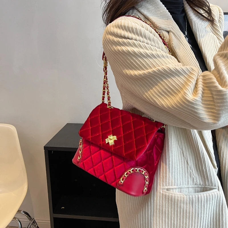 Vintage Suede Chain Crossbody Shoulder Bag Women Ladies Handbag
