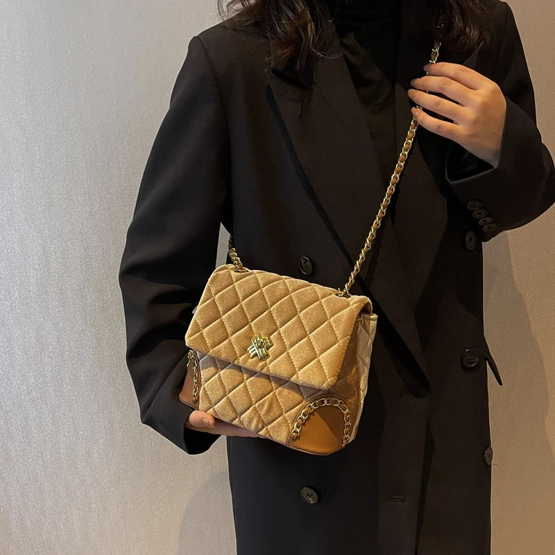 Vintage Suede Chain Crossbody Shoulder Bag Women Ladies Handbag