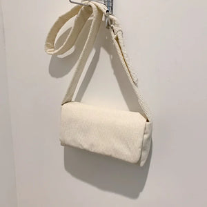 Wide Shoulder Corduroy Square Bag with Literary Style Strap
