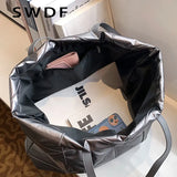 Winter Down Women Shoulder Bag Large Capacity Tote Handbags Nylon Shopping Bag