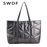 Winter Down Women Shoulder Bag Large Capacity Tote Handbags Nylon Shopping Bag