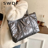 Winter Down Women Shoulder Bag Large Capacity Tote Handbags Nylon Shopping Bag