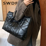 Winter Down Women Shoulder Bag Large Capacity Tote Handbags Nylon Shopping Bag