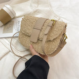 Winter Plush Women's Handbag Saddle Shoulder Strap Small Armpit Bag