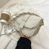 Winter Plush Women's Handbag Saddle Shoulder Strap Small Armpit Bag