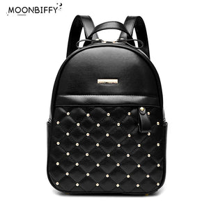 Women Bead PU Leather Backpack for Teenage Girls School