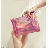 Women Laser Evening Bags Hologram Envelope Silver Pink Clutch