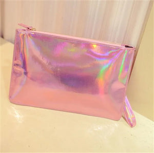 Women Laser Evening Bags Hologram Envelope Silver Pink Clutch